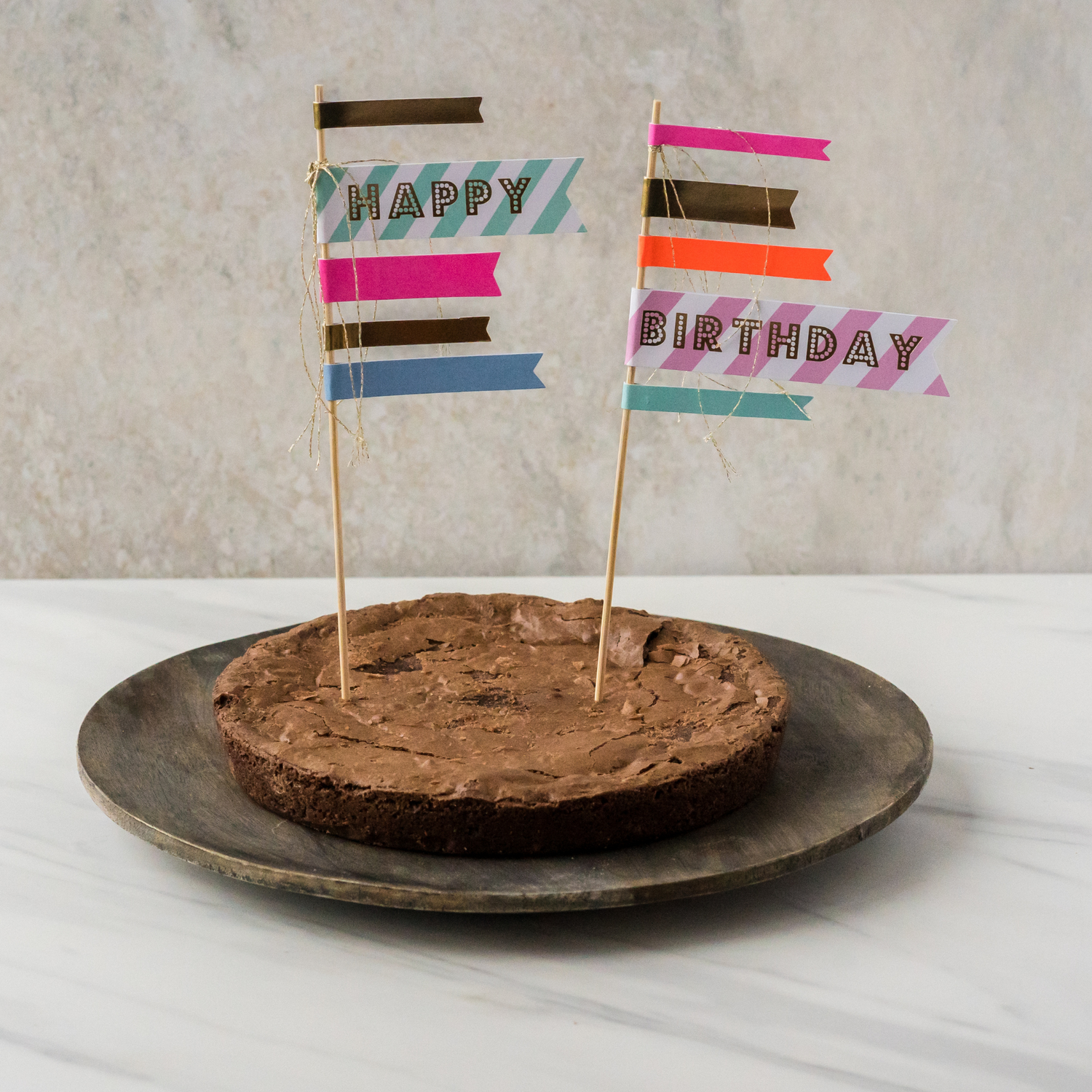 brownie cake with birthday decor